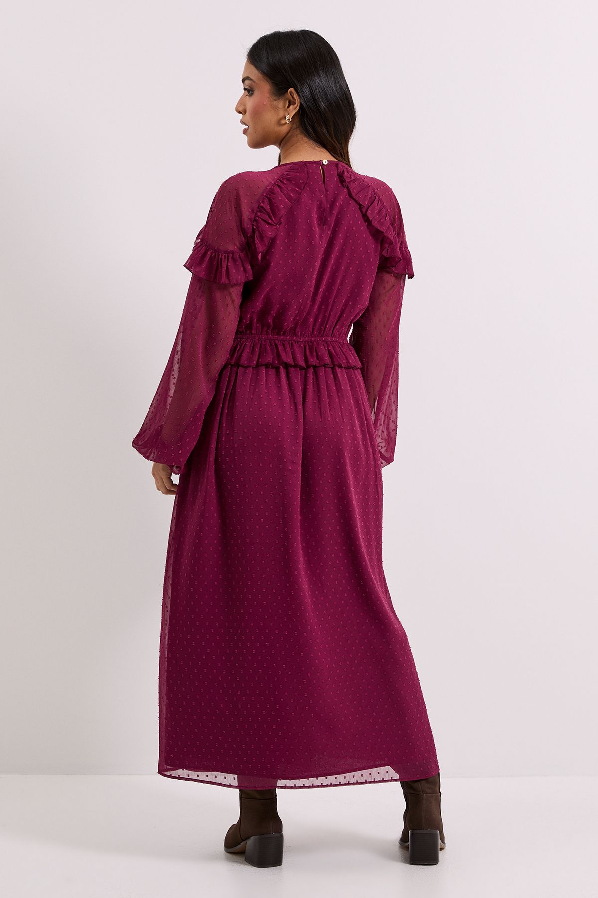 Dorothy Perkins Petite Frill Shoulder Detail Midi Dress Dusky Pink image 3