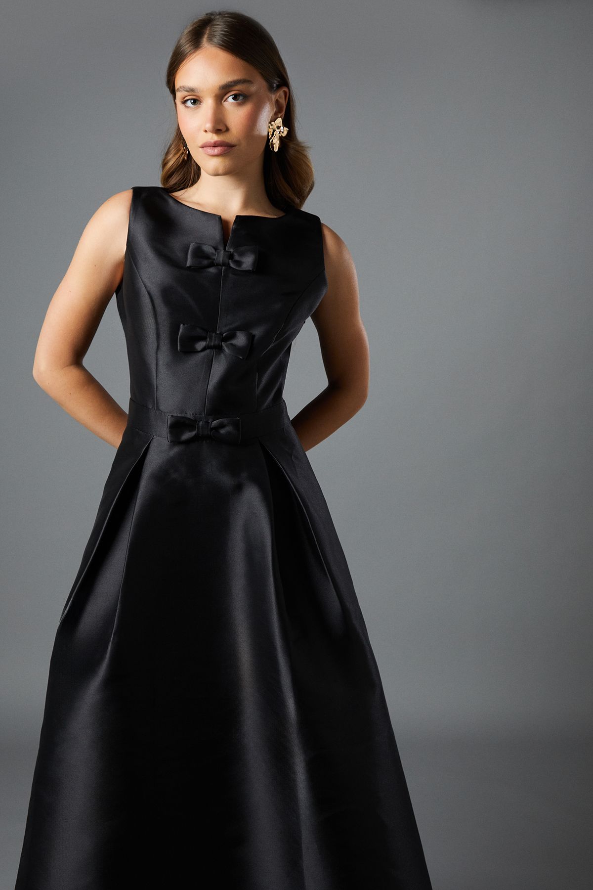 Coast Bow Detail Full Skirt Midi Dress Black image 2