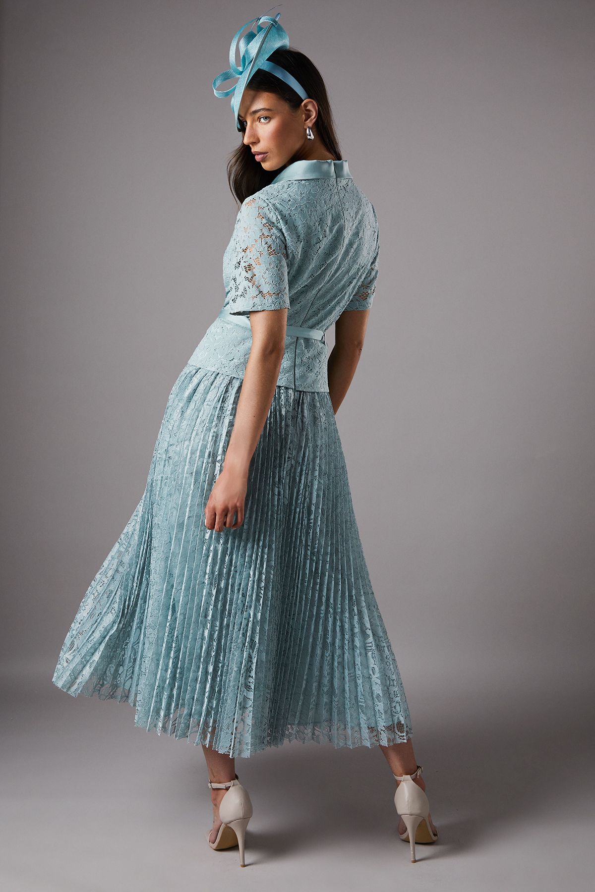 Coast Lace Midi Wrap Top Full Skirt Dress Powder Blue image 3