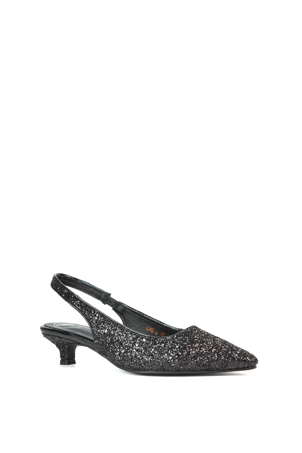 XY London 'Gerri' Pointed Toe Glitter Slingback Kitten Heel Court Shoes image 2
