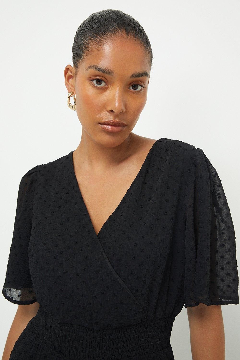 Dorothy Perkins Black Chiffon Dobby Shirred Waist Jumpsuit Black image 2