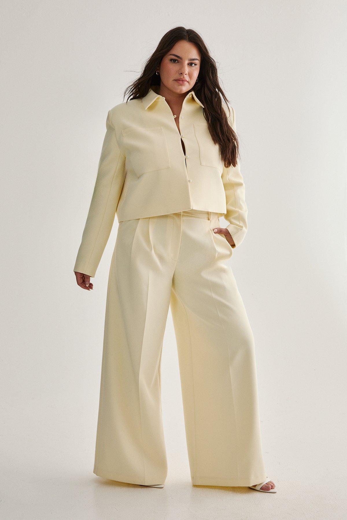 NastyGal Plus Premium Tailored Wide Leg Trouser Butter image 3