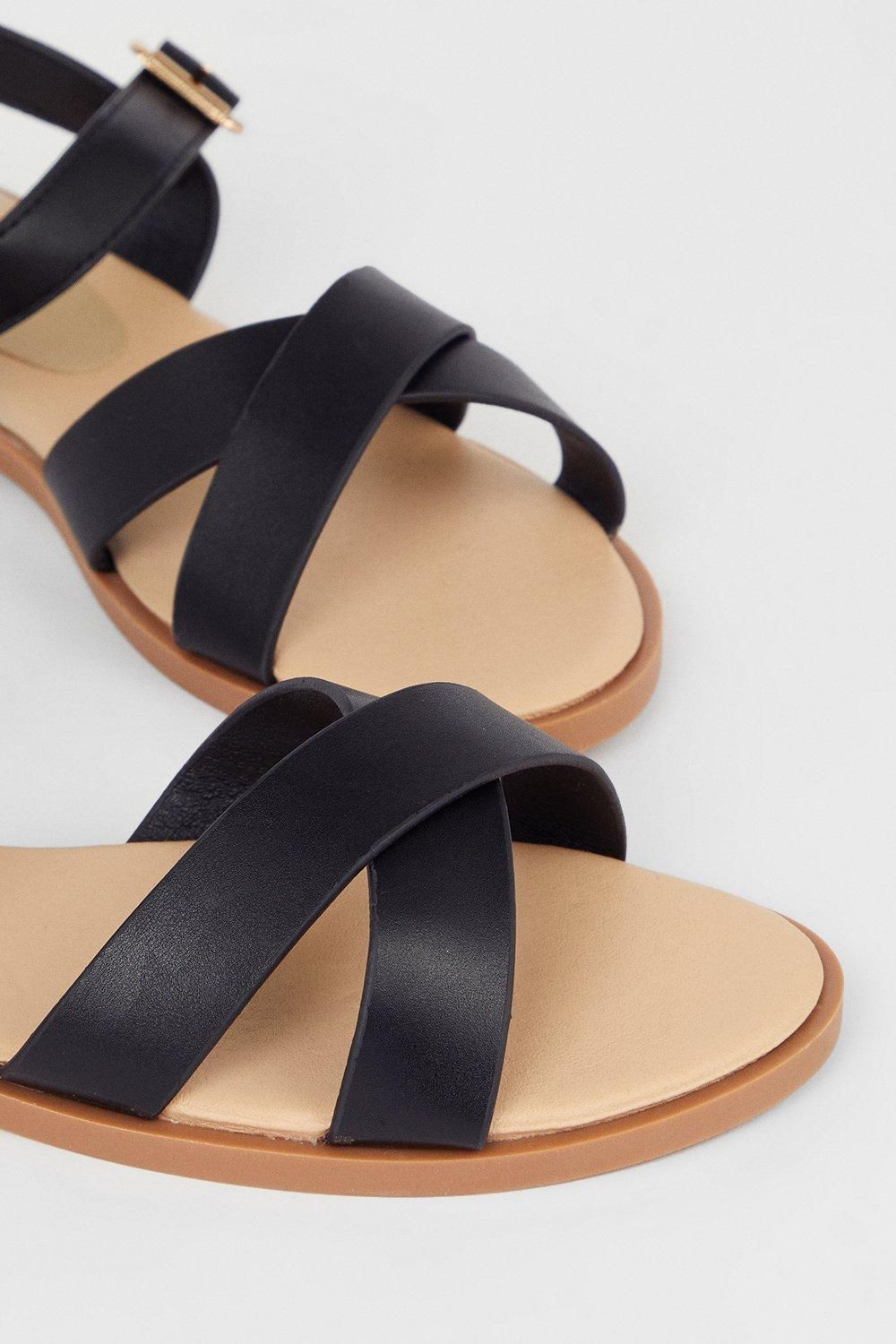Dorothy Perkins Florence Faux Leather Cross Strap Flat Sandals Black image 4