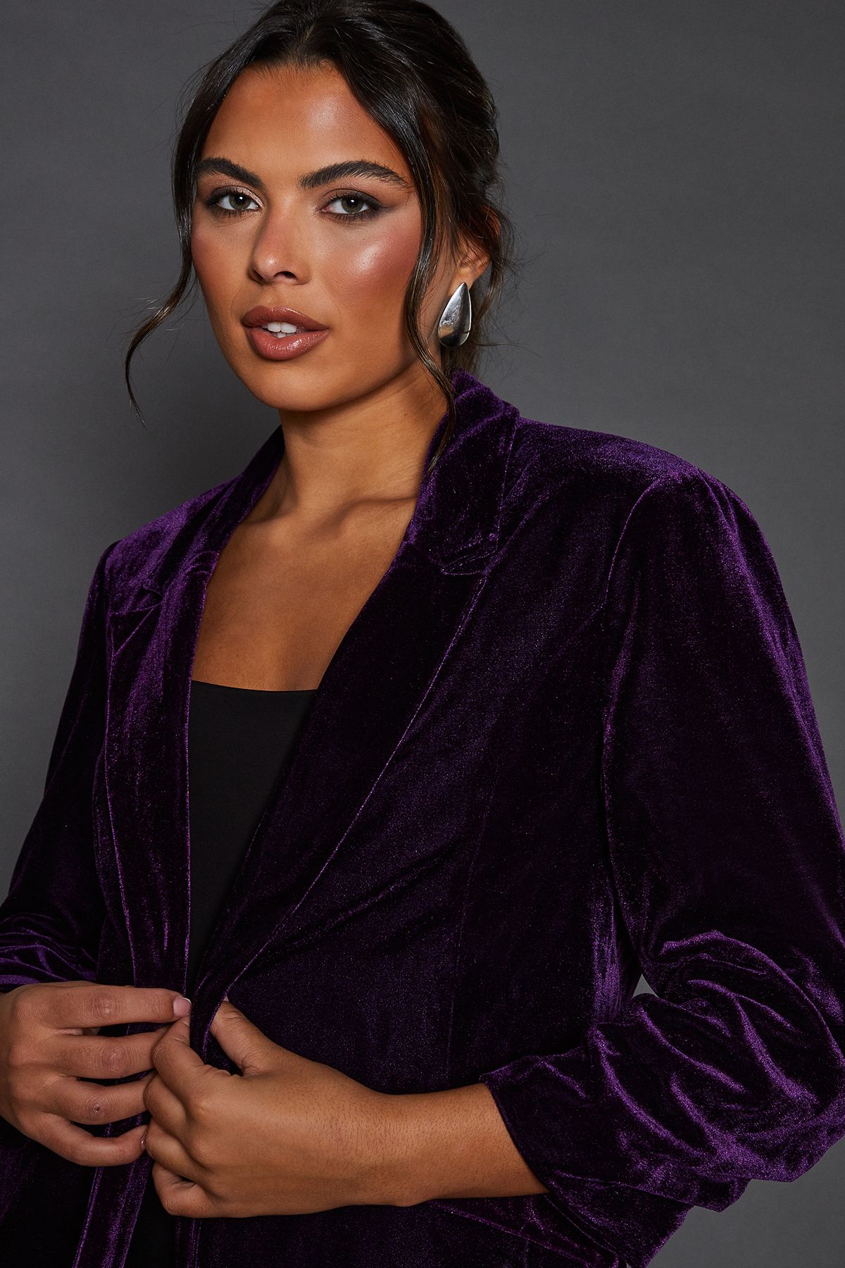 Dorothy Perkins Velvet Blazer Midnight Purple image 2