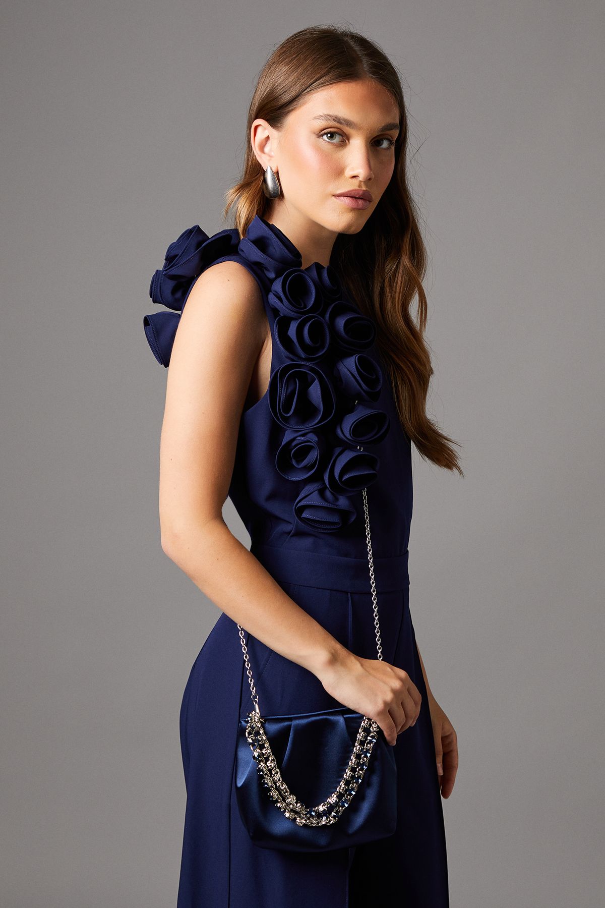 Coast Satin Jewelled Handle Grab Bag Navy image 1