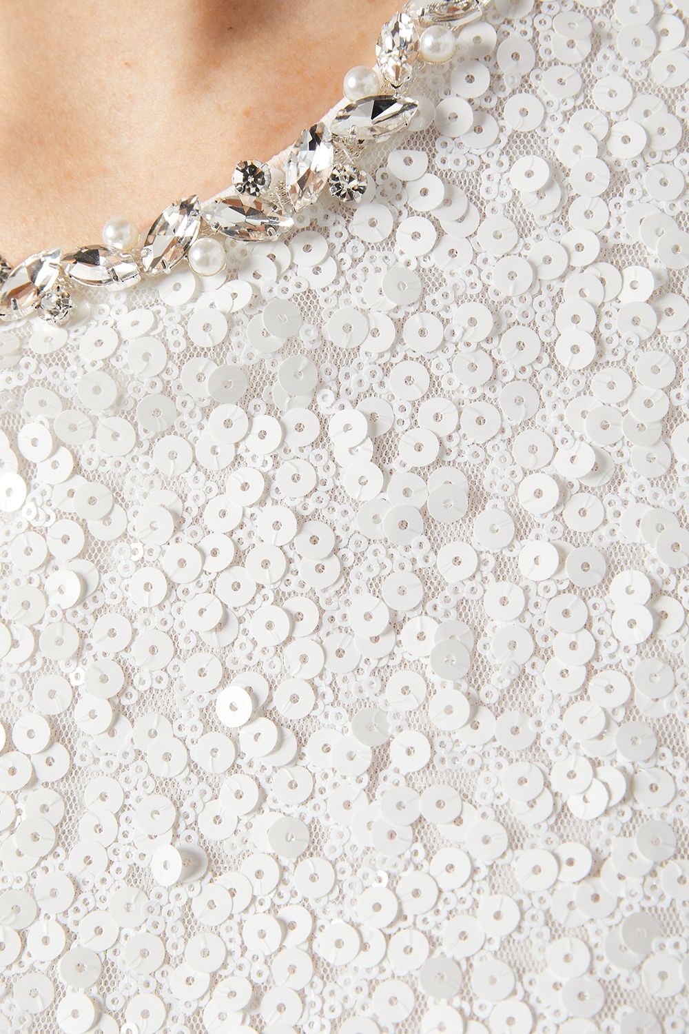 Oasis Sequin Bridal Shift Dress With Diamante Trim Detail Ivory image 5