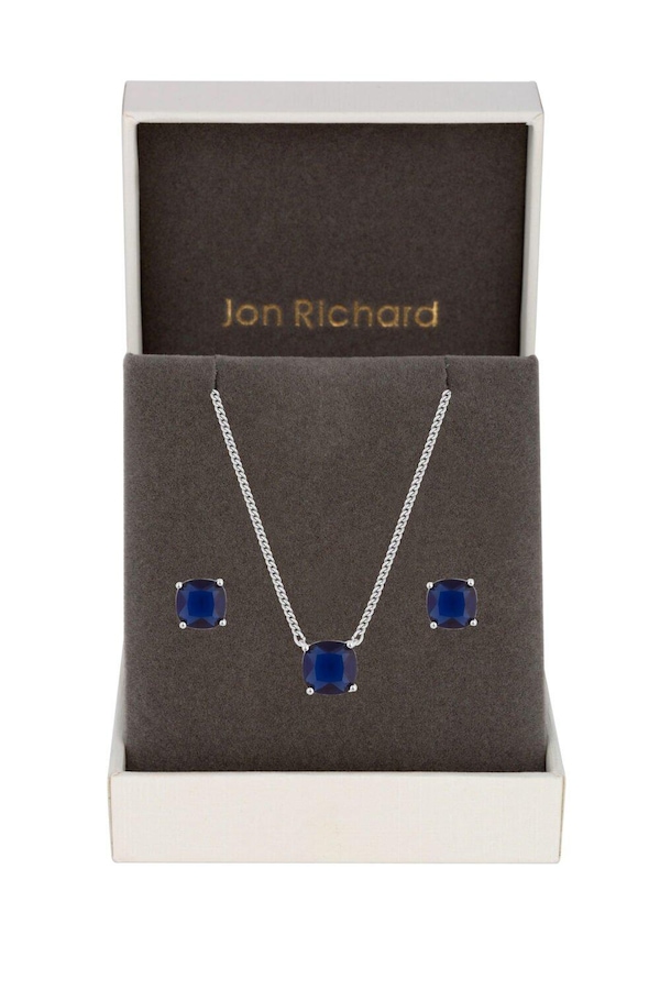 Jon Richard Rhodium Plated Cubic Zirconia Open Stone Sapphire Set - Gift Boxed