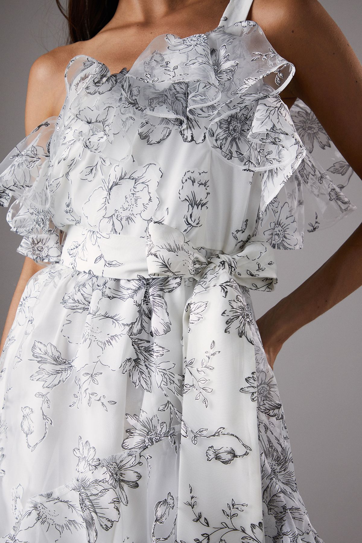 Coast Mono Races Printed Organza One Shoulder Dress Mono image 5