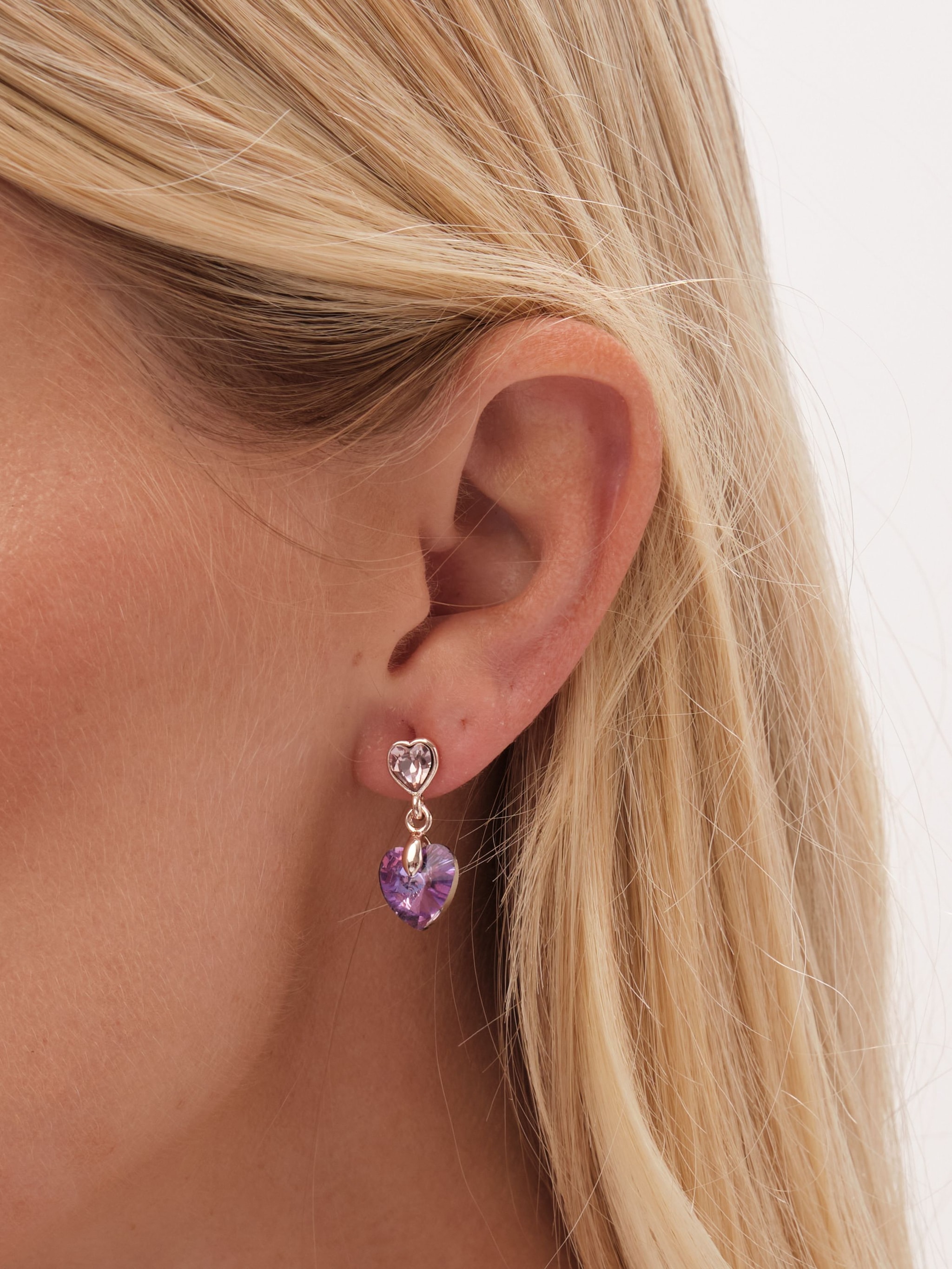 Jon Richard Jon Richard Radiance Collection- Rose Gold Plated Pink Heart Earrings Embellished with Crystals image 2